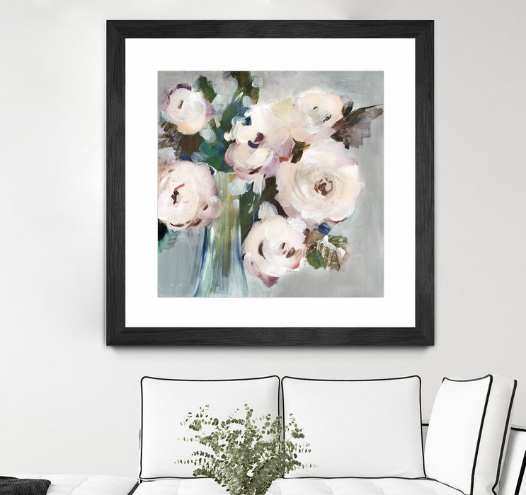 \"Pale Pink Bouquet I\" Matted and Framed Black 30x30 Wall Art