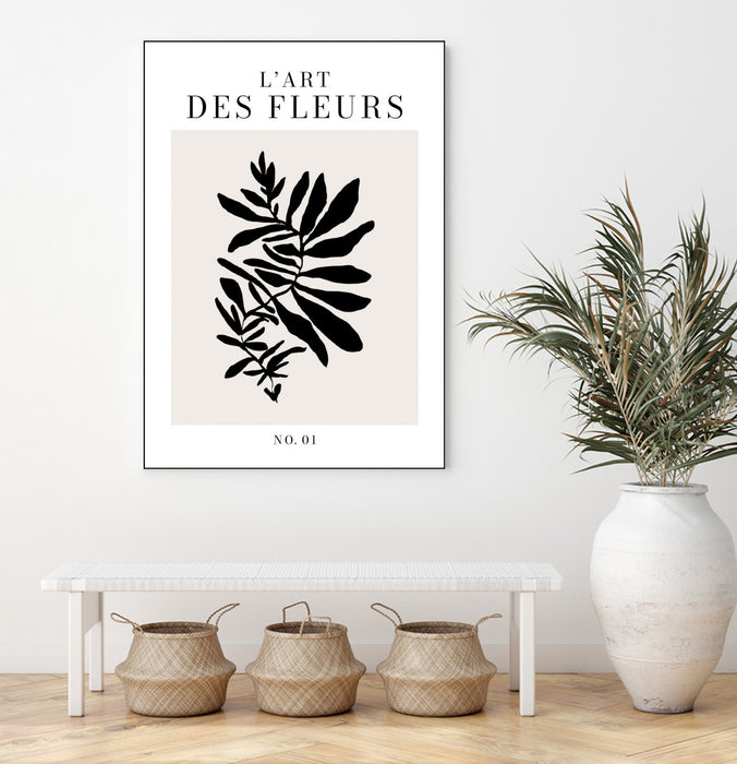 \"L'art Des Fleurs\" Canvas Framed Black 24x36 Wall Art
