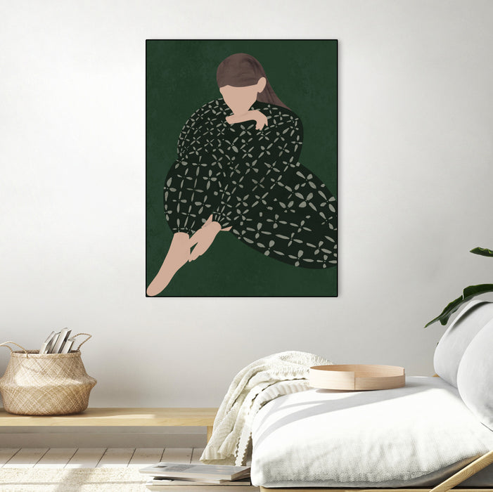 \"Woman In Green\" Canvas Framed Black 24x32 Wall Art
