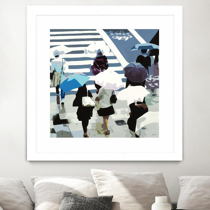 \"April Showers\" Matted and Framed White 36x36 Wall Art