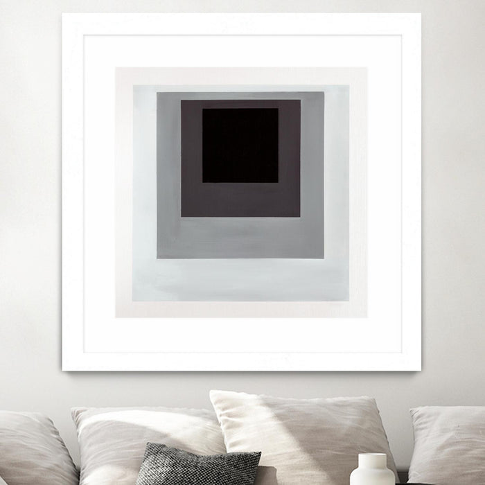 \"Inside Box Thinker\" Matted and Framed White 36x36 Wall Art