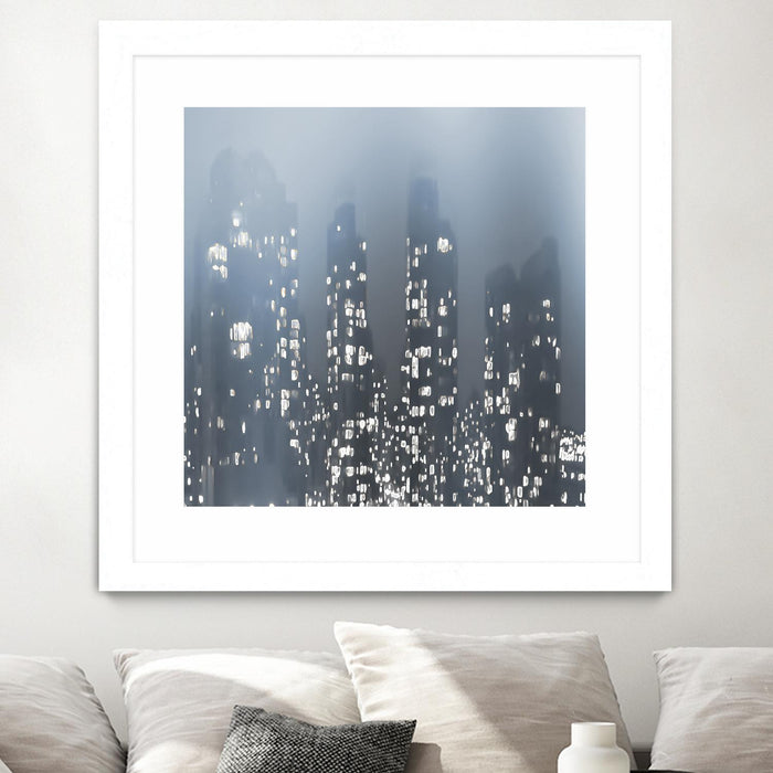 \"Dark City\" Matted and Framed White 30x30 Wall Art