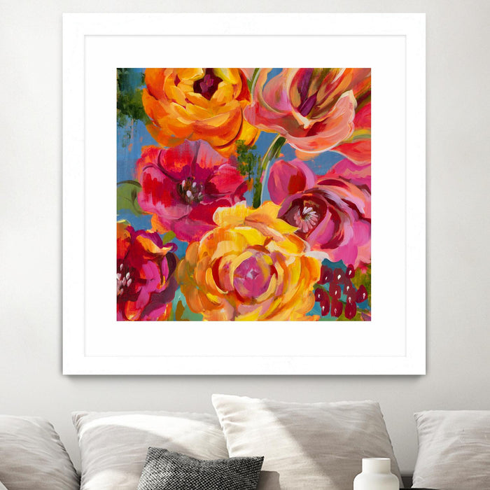 \"Spring Bouquet V32\" Matted and Framed White 30x30 Wall Art