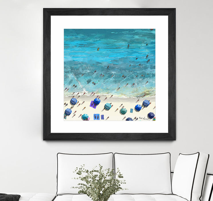 \"Hot Summer Beach\" Matted and Framed Black 30x30 Wall Art