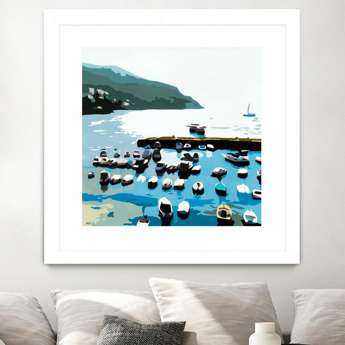 \"Boats\" Matted and Framed White 36x36 Wall Art