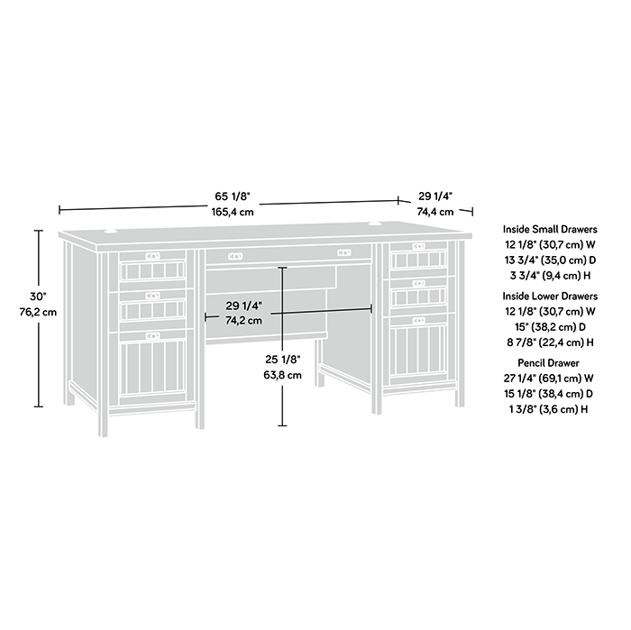 Costa 65.12\" Executive Office Desk with 7-Drawers - Chalked Chestnut