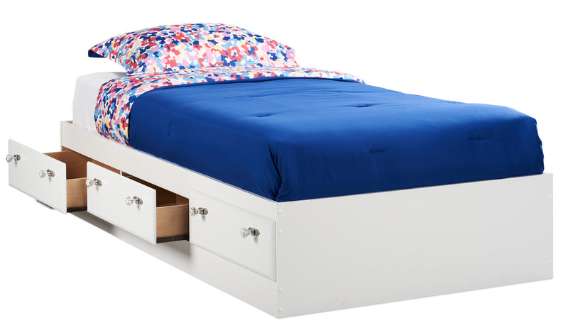 Diamond Dreams Mates Bed with 3-Drawer Storage for Kids, White - Twin Size