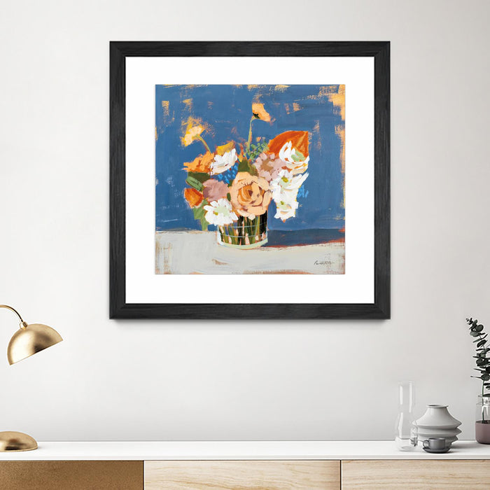 \"Peach And White Bouquet\" Matted and Framed Black 30x30 Wall Art