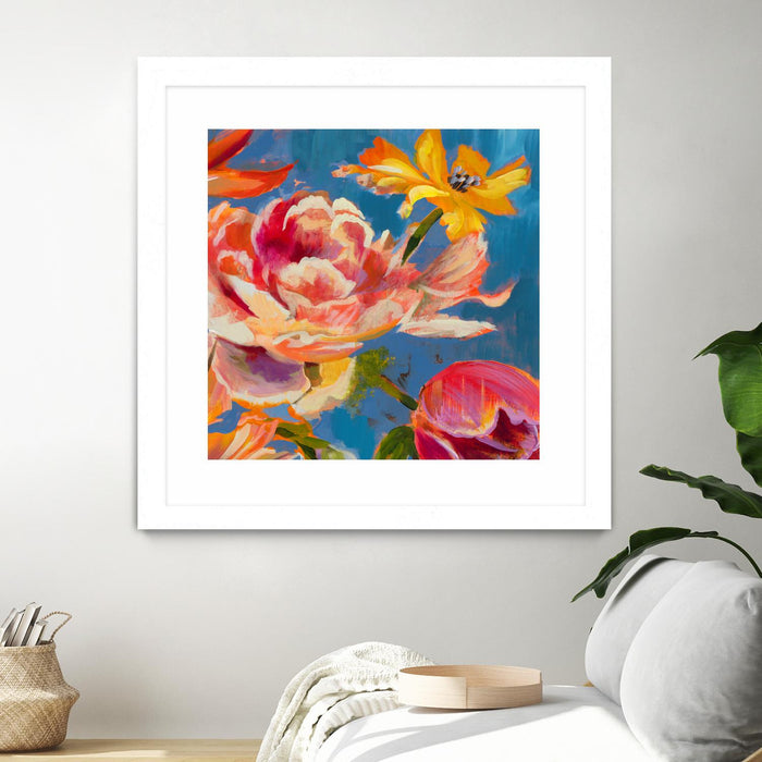 \"Spring Bouquet V31\" Matted and Framed White 36x36 Wall Art