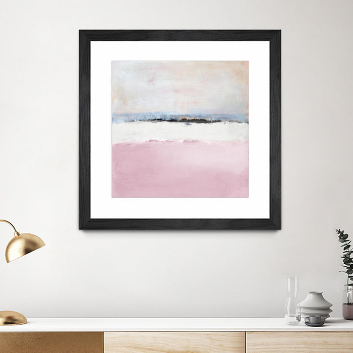 \"Pink Sea Abstract\" Matted and Framed Black 36x36 Wall Art