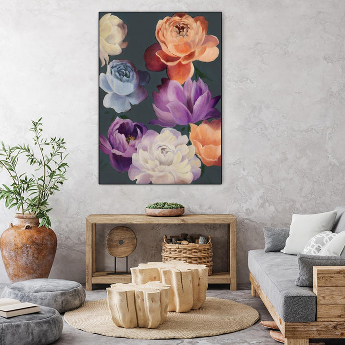 \"November Blooms\" Canvas Framed Black 24x32 Wall Art