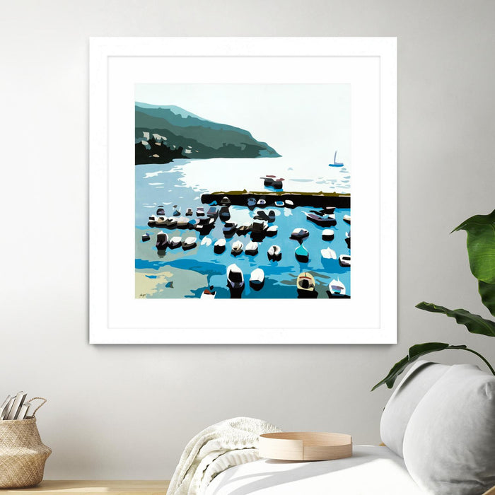 \"Boats\" Matted and Framed White 36x36 Wall Art