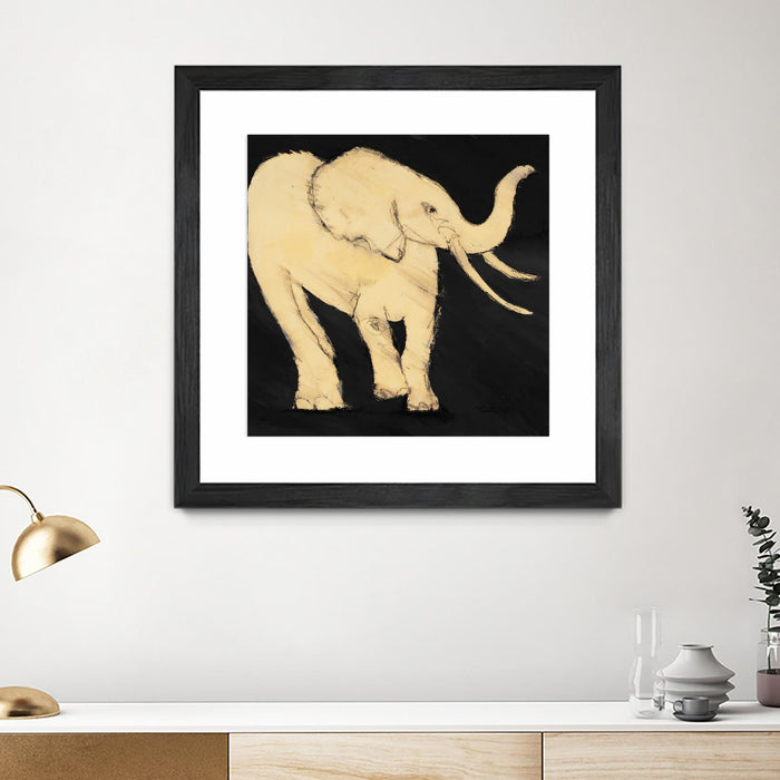 \"Baby Elephant\" Matted and Framed Black 30x30 Wall Art