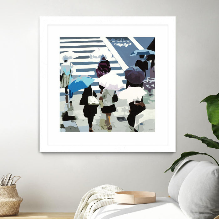 \"April Showers\" Matted and Framed White 36x36 Wall Art