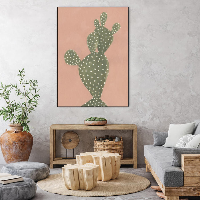\"Coral Cacti Ii\" Canvas Framed Black 30x40 Wall Art