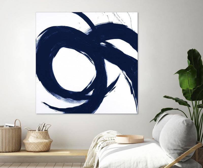 \"Navy Circular Strokes Ii\" Giant Art 54x54 Wall Art