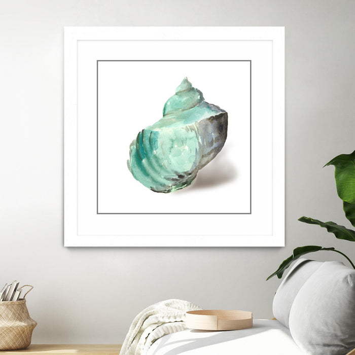 \"Shell In Mint\" Matted and Framed White 36x36 Wall Art