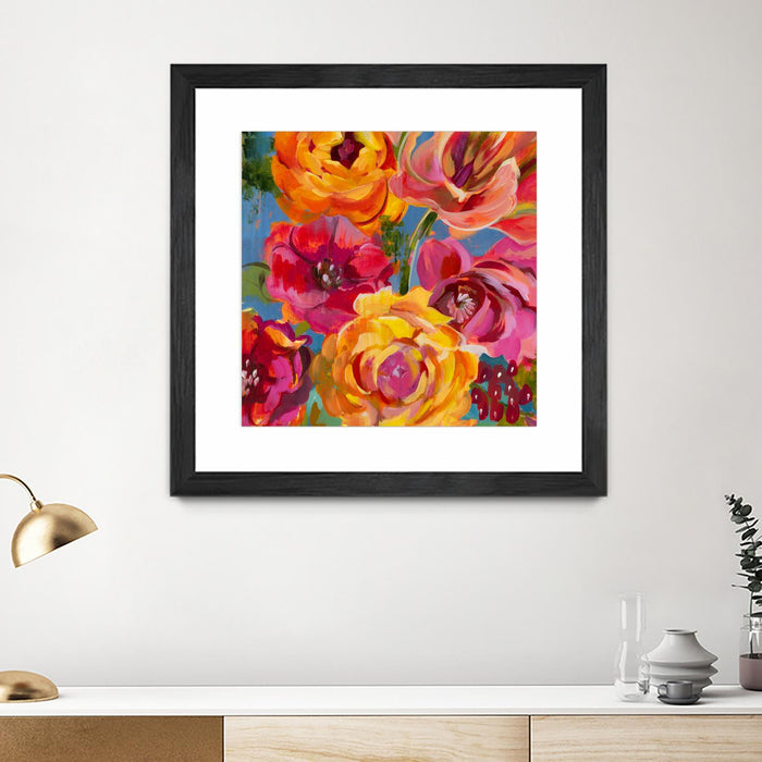 \"Spring Bouquet V32\" Matted and Framed Black 36x36 Wall Art