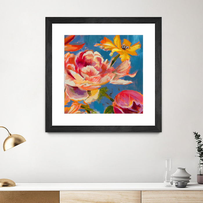 \"Spring Bouquet V31\" Matted and Framed Black 30x30 Wall Art