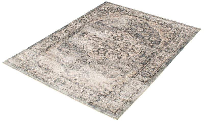 Octavian Tabriz Blue-Ivory Area Rug - 6'7\" x 9'6\"