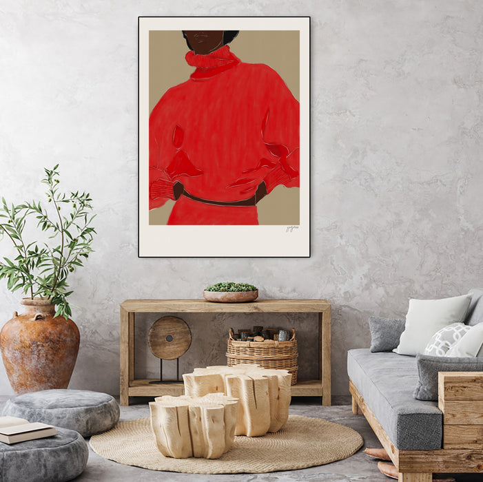 \"Woman In Red\" Canvas Framed Black 18x24 Wall Art