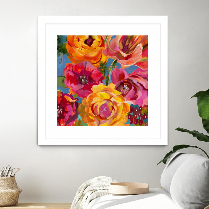 \"Spring Bouquet V32\" Matted and Framed White 36x36 Wall Art