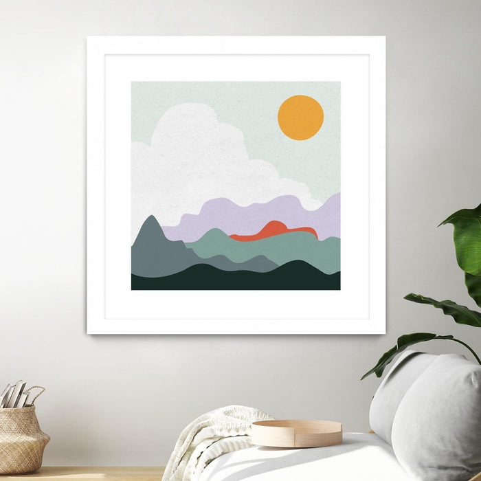 \"Mountainous I\" Matted and Framed White 36x36 Wall Art