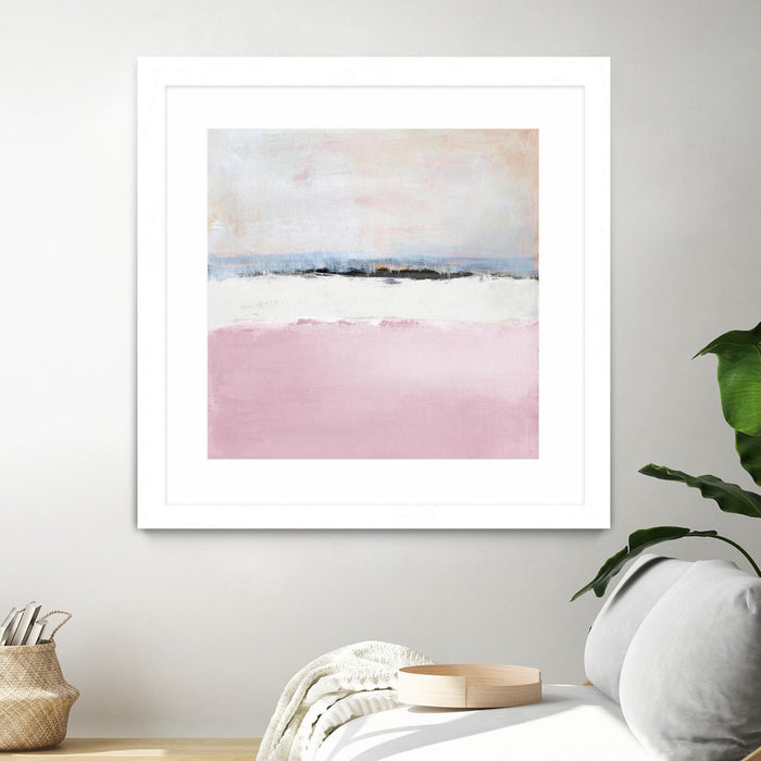 \"Pink Sea Abstract\" Matted and Framed White 36x36 Wall Art