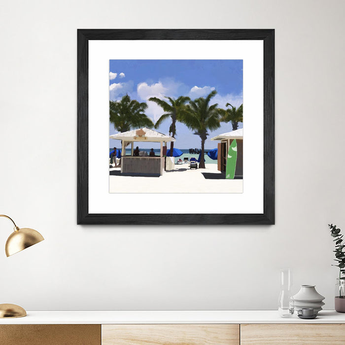 \"Key West Cabana I\" Matted and Framed Black 30x30 Wall Art