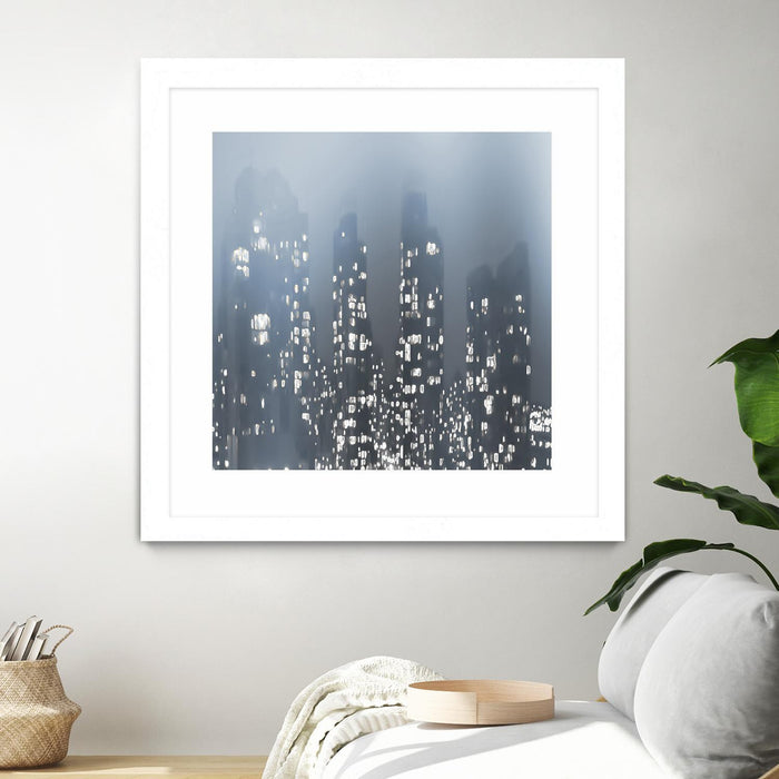 \"Dark City\" Matted and Framed White 30x30 Wall Art