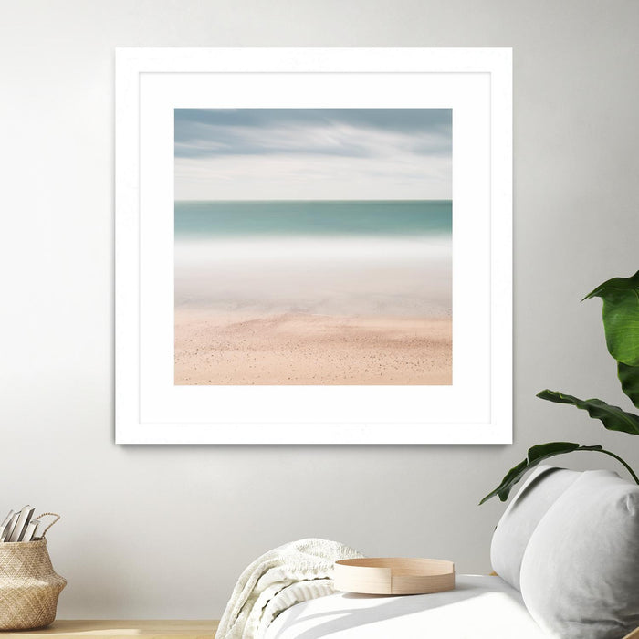 \"Beach, Sea, Sky\" Matted and Framed White 36x36 Wall Art