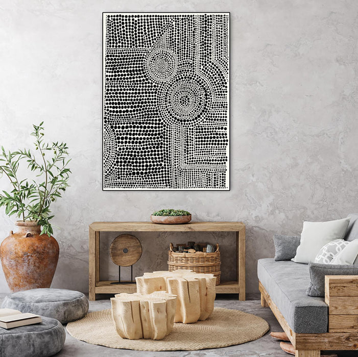 \"Clustered Dots A\" Canvas Framed Black 24x32 Wall Art