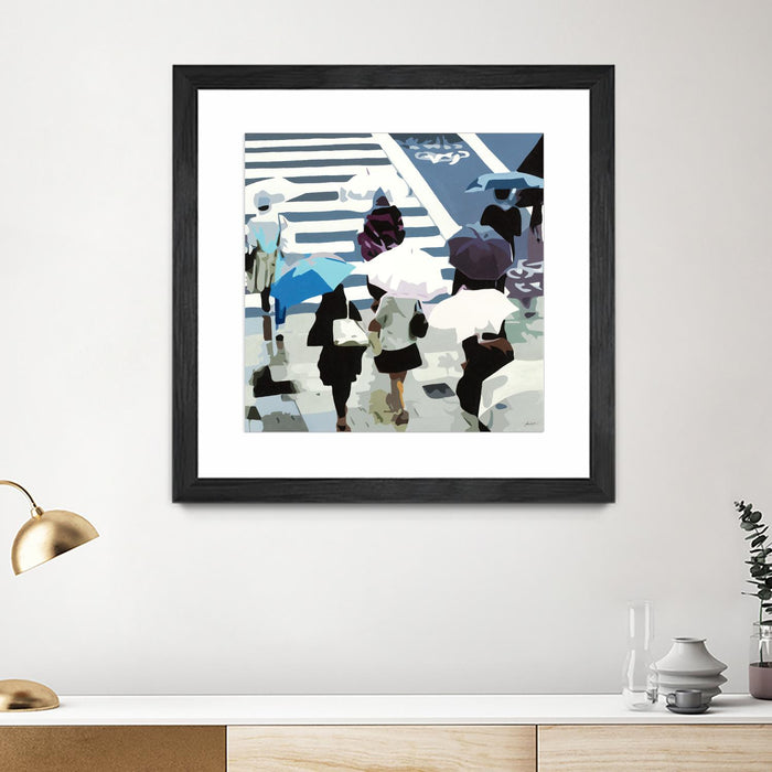 \"April Showers\" Matted and Framed Black 36x36 Wall Art