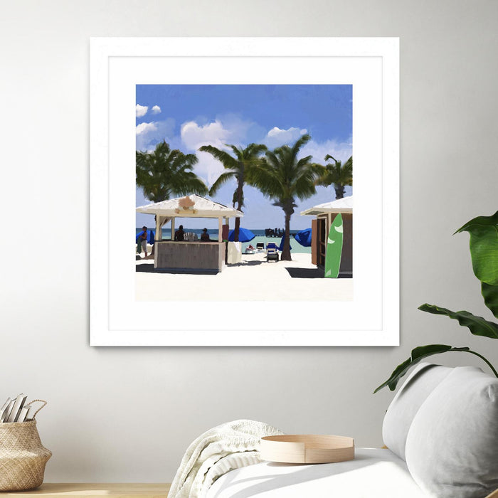 \"Key West Cabana I\" Matted and Framed White 36x36 Wall Art