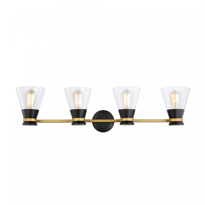 Kanata Black & Brushed Brass 4-Light Bathroom Vanity Light