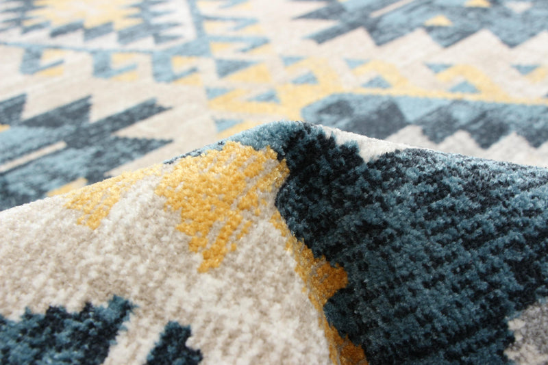 Mosaic Taupe/Blue Machine Washable Area Rug - 8'0\" x 10'0\"