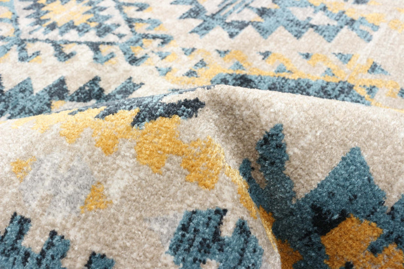 Mosaic Taupe/Blue Machine Washable Area Rug - 2'6\" x 8'0\"