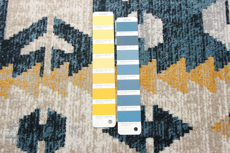 Mosaic Taupe/Blue Machine Washable Area Rug - 8'0\" x 10'0\"