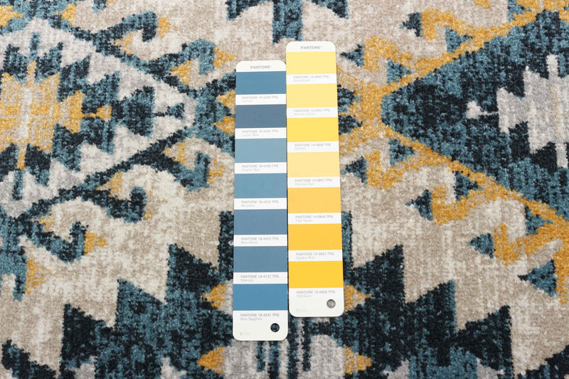 Mosaic Taupe/Blue Machine Washable Area Rug - 2'6\" x 8'0\"