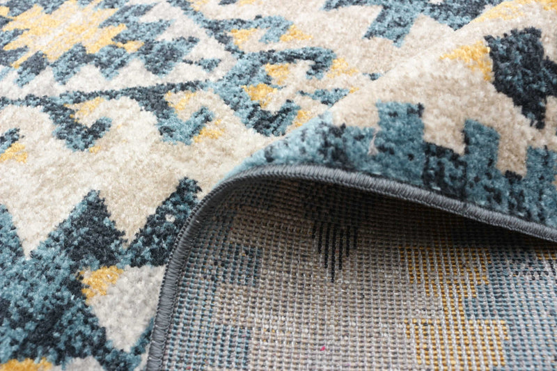 Mosaic Taupe/Blue Machine Washable Area Rug - 2'6\" x 8'0\"