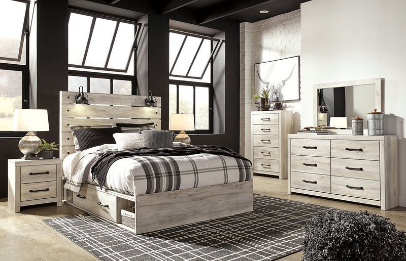 Abby 6pc Bedroom Set with Side Storage Bed, Dresser, Mirror & Nightstand, LED, USB, White - Queen Size
