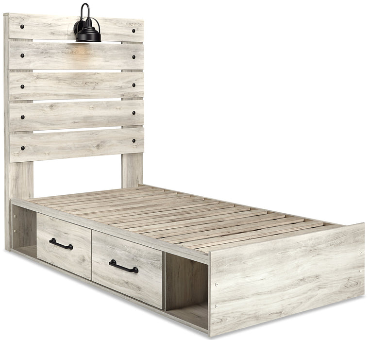 Abby Side Storage Bed with LED Light & USB Ports for Kids, White - Twin Size
