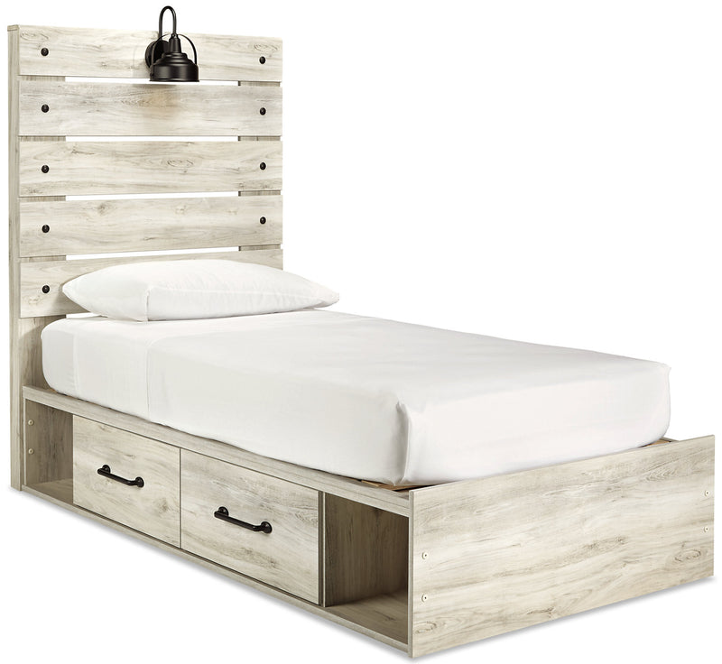 Abby Twin Side Storage Bed - {Rustic}, {Industrial} style Bed in White {Engineered Wood}