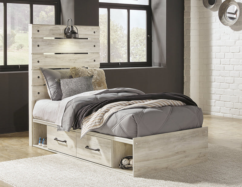 Abby Side Storage Bed with LED Light & USB Ports for Kids, White - Twin Size