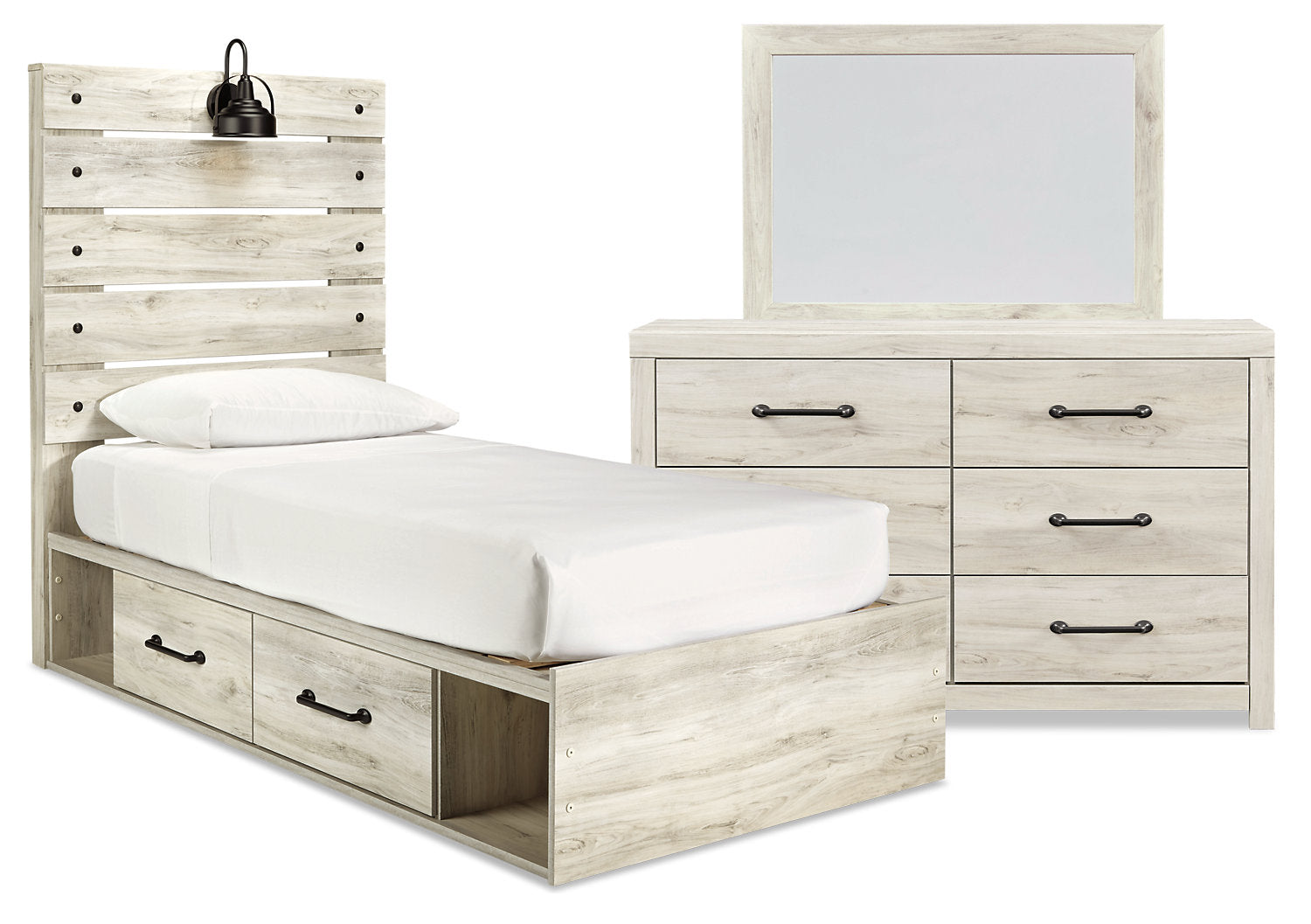 Abby 5pc Bedroom Set with Side Storage Bed, Dresser Mirror for