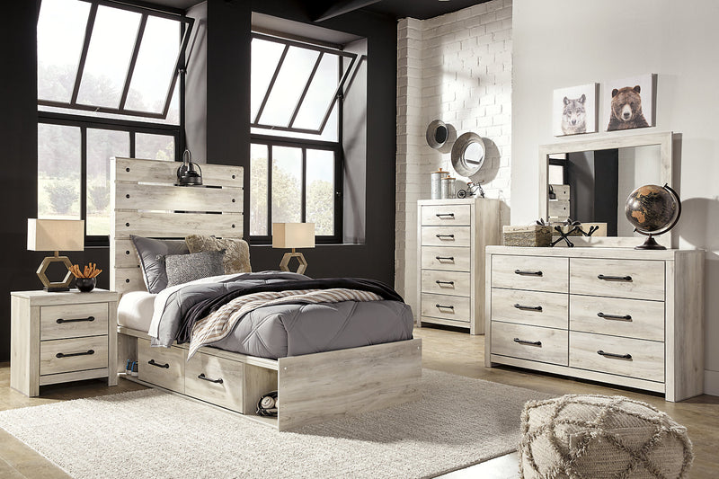 Abby 6pc Bedroom Set with Side Storage Bed, Dresser, Mirror & Nightstand, LED, USB, White - Twin Size