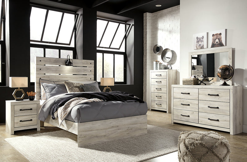 Abby 6pc Bedroom Set with Panel Bed, Dresser, Mirror & Nightstand, LED, USB, White - Full Size