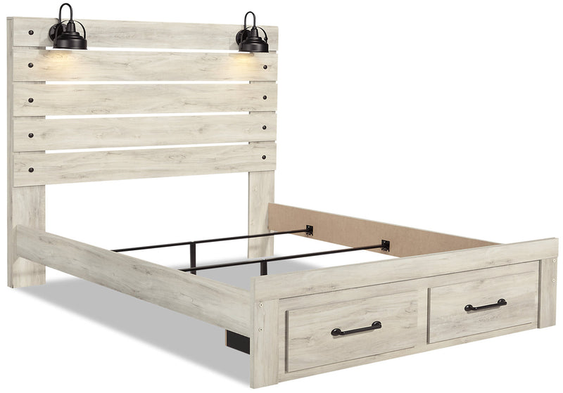 Abby 5pc Bedroom Set with Storage Bed, Dresser & Mirror, LED, USB, White - King Size
