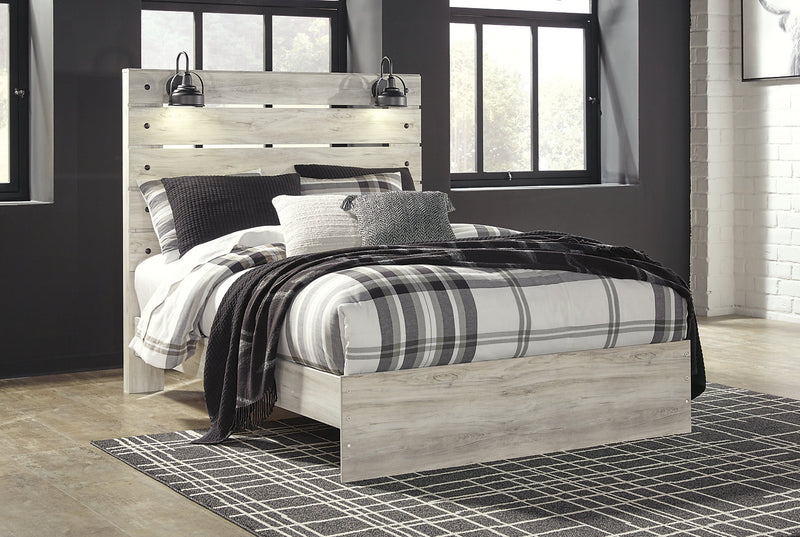 Abby Panel Bed with Headboard & Frame, LED, USB, White - Queen Size