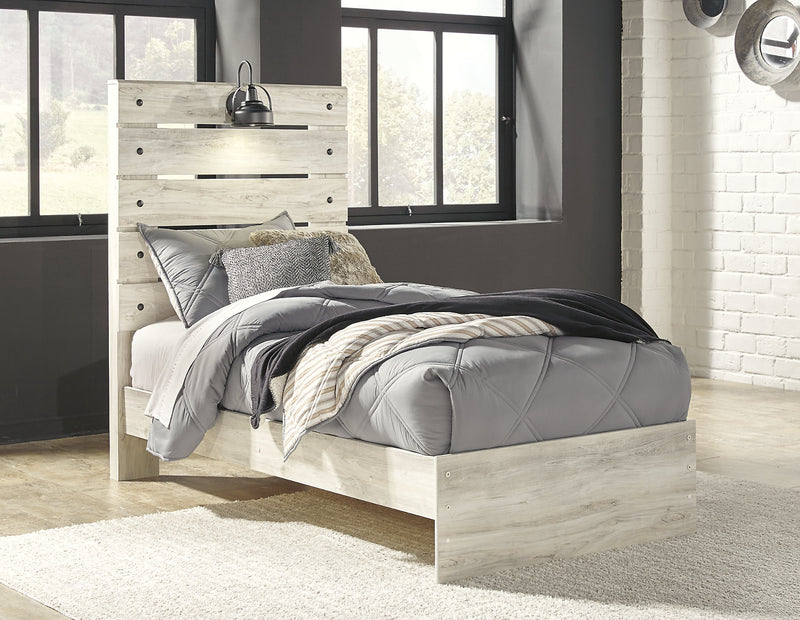 Abby 6pc Bedroom Set with Panel Bed, Dresser, Mirror, Nightstand for Kids, LED, USB, White - Twin Size